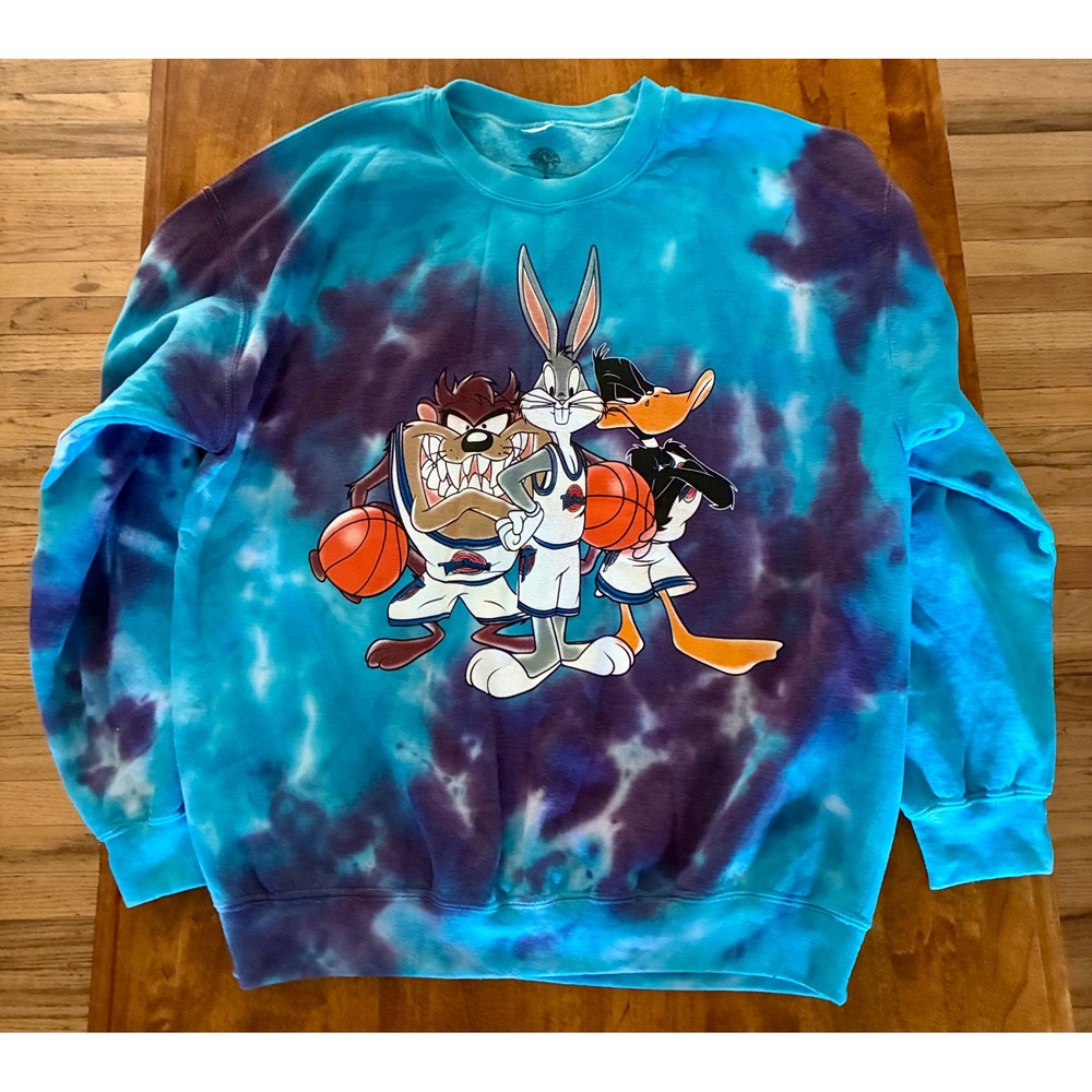 Space Jam Tie Dye Crewneck Sweatshirt Bugs Bunny Taz Daffy Duck Mens Medium EUC